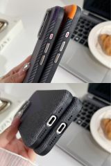 AKFA iPhone 15 Pro Deri Karbon Ve Kumaş Tasarımlı  Kılıf