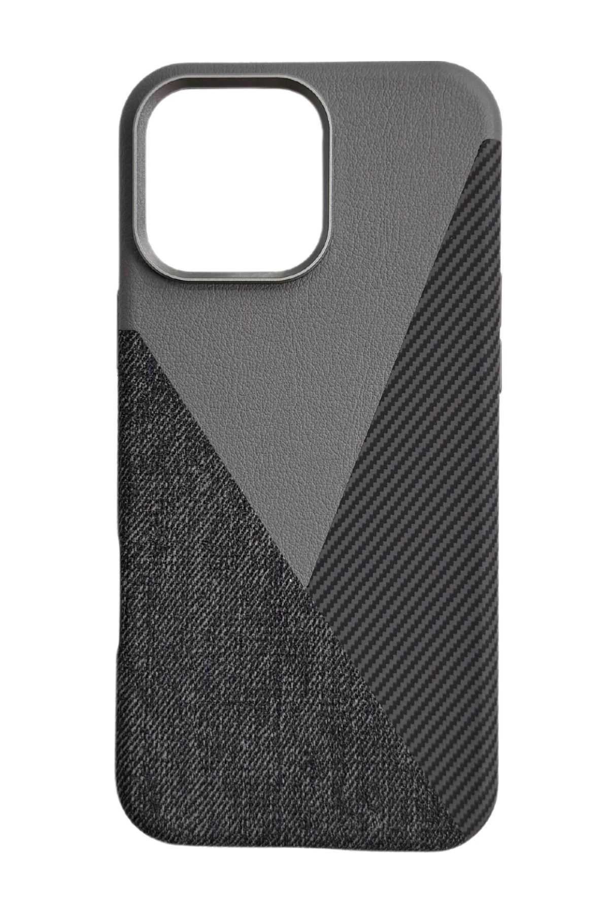 AKFA iPhone 15 Pro Deri Karbon Ve Kumaş Tasarımlı  Kılıf