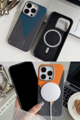 AKFA iPhone 16  Deri Karbon Ve Kumaş Tasarımlı  Kılıf