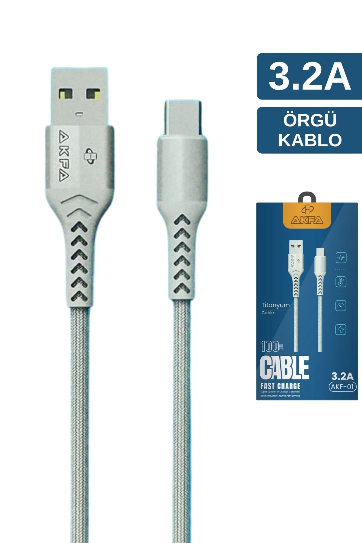 Akfa Titanyum Hasır Type-C Kablo – Hızlı Şarjın Gücü